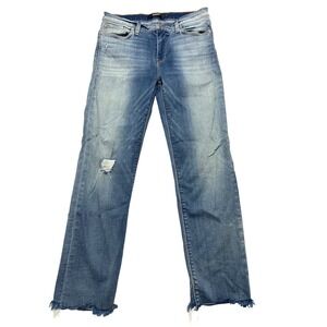 Hudson Los Angeles Nico Cigarette Jeans Distressed Frayed Hem Blue Wash Size 28